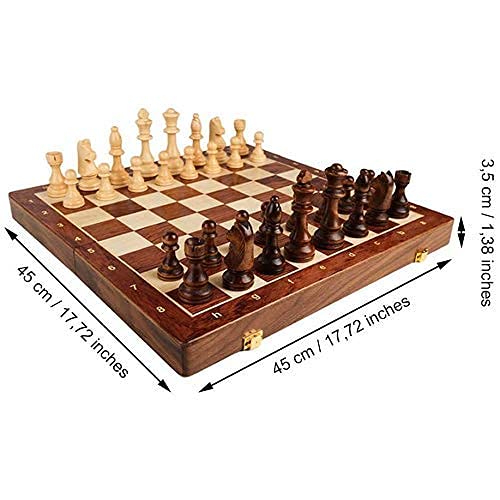 FTFTO Chess Chess Set Gift Wooden Chess Foldable Chess Board with Portable Premium Walnut Chess Set (39CM)