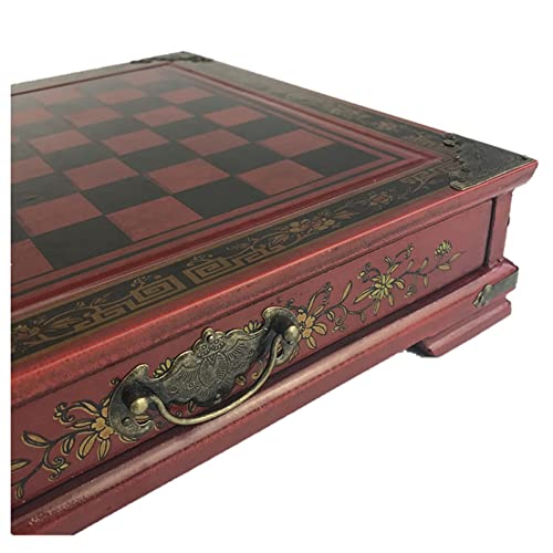 FTFTO Wood Chess Set Retro Terracotta Warriors Chess Wood Do Old Carving Resin Chessman Premium Gift Portable Chess Set