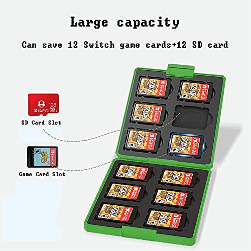 Funda de Juego-Compatible para Nintendo Switch Compatible con 12 Ranuras para Almacenamiento de Tarjetas de Juego y 12 Ranuras para Tarjetas SD, Estuche para Switch Lite NS NX (Animal Crossing/Green)