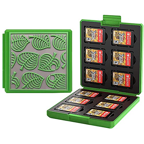 Funda de Juego-Compatible para Nintendo Switch Compatible con 12 Ranuras para Almacenamiento de Tarjetas de Juego y 12 Ranuras para Tarjetas SD, Estuche para Switch Lite NS NX (Animal Crossing/Green)