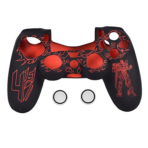 Funda de Silicona para PS4, Protector Funda Protectora de Silicona para Playstation 4 con diseño de transformadores(Rojo y Negro)