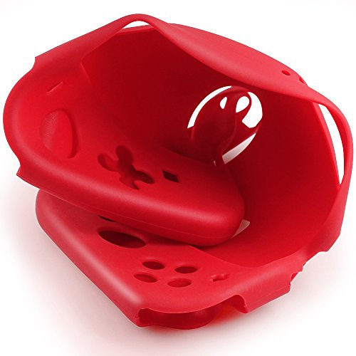 Funda de Silicona para Switch con 3 Protector de Pantalla, FineGood Protector Suave Anti-Deslizante Volver Funda con Anti-Scratch PelÃculas PET PelÃculas - Rojo