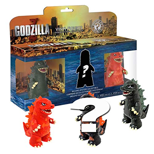 Funko Godzilla Mystery Minis 23361 - Juego de 3 Unidades de Vinilo Godzilla (3 Unidades), Color Rojo, Verde y Misterioso