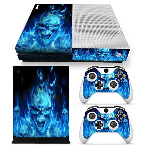 Gam3Gear - Adhesivo de vinilo para consola Xbox One S y controlador (no Xbox One Elite/Xbox One/Xbox One X), diseño de calavera azul