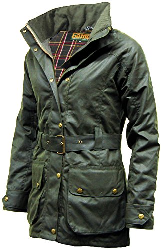 Game Technical Apparel Cantrell - Chaqueta de algodón encerado antiguo para mujer con forro de tartán ligeramente acolchado