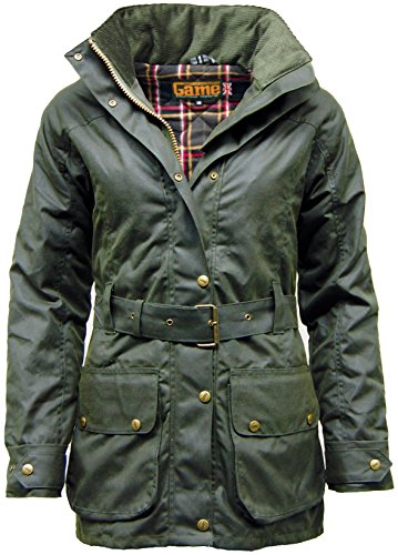 Game Technical Apparel Cantrell - Chaqueta de algodón encerado antiguo para mujer con forro de tartán ligeramente acolchado