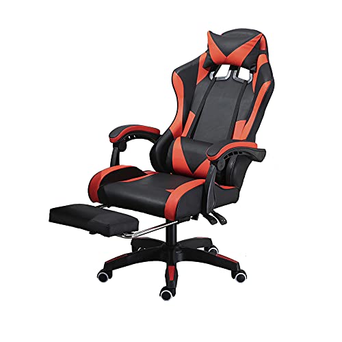 Gamer - Silla reclinable ergonómica para juegos, respaldo alto con brazos, reposacabezas y soporte lumbar para adultos (negro y rojo)