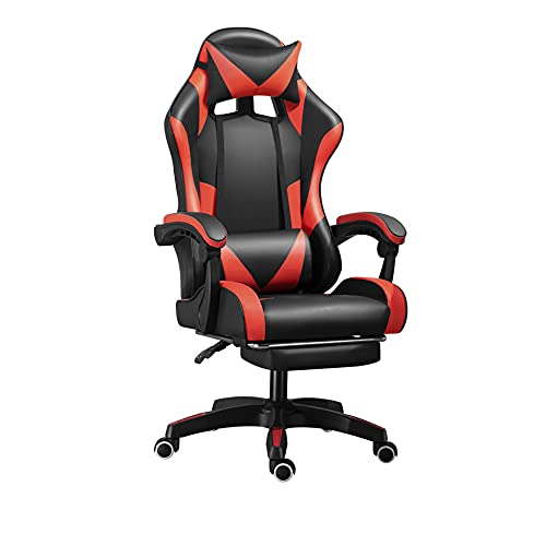 Gamer - Silla reclinable ergonómica para juegos, respaldo alto con brazos, reposacabezas y soporte lumbar para adultos (negro y rojo)