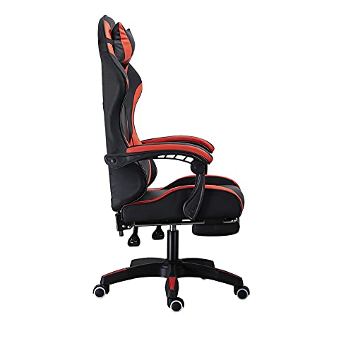 Gamer - Silla reclinable ergonómica para juegos, respaldo alto con brazos, reposacabezas y soporte lumbar para adultos (negro y rojo)