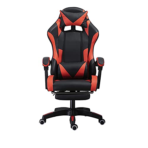 Gamer - Silla reclinable ergonómica para juegos, respaldo alto con brazos, reposacabezas y soporte lumbar para adultos (negro y rojo)