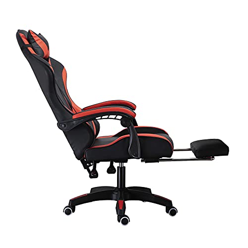 Gamer - Silla reclinable ergonómica para juegos, respaldo alto con brazos, reposacabezas y soporte lumbar para adultos (negro y rojo)
