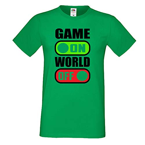 Gamer T-Shirt Game ON World Off PC Video Game (Green, S)