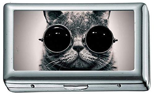 Gatos Animales Gafas Gafas de Sol Hippie Schrodingers Gato Monocromo Schrodinger Steam Punk Cigarrillo Estuche/Caja Portatarjetas de Visita Estuche de Acero Inoxidable Cartera de Metal