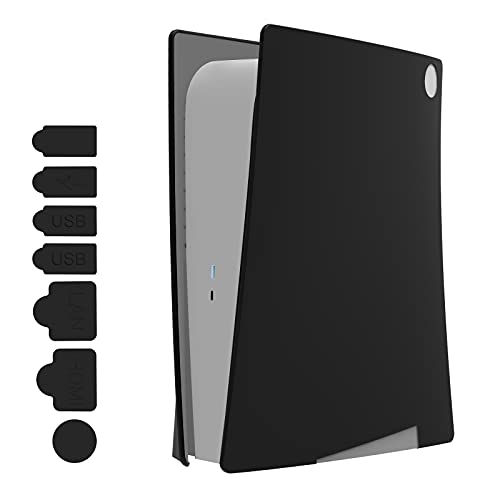 Geekria - Funda antipolvo de consola para PS5, funda protectora de silicona, placa de repuesto para funda protectora con 7 tapones de silicona para Playstation 5 (negro)