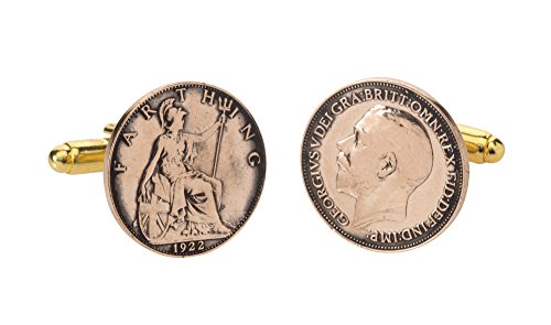 Gemelos vintage con antiguas monedas Farthing regalo