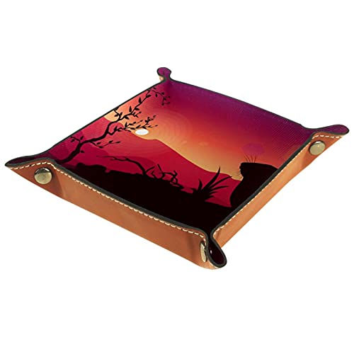 Gerbil Silhouette Sunset Dice Tray Joyería Key Phone Relojes Dice Suave Elegancia Reciclable Cuero