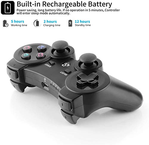Gezimetie Mando Inalámbrico para PS3,Bluetooth Wireless Joystick para Playstation 3 con Doble Vibración/Giroscopio de 6 ejes Sensor de Movimiento/Rechargable(Negro)