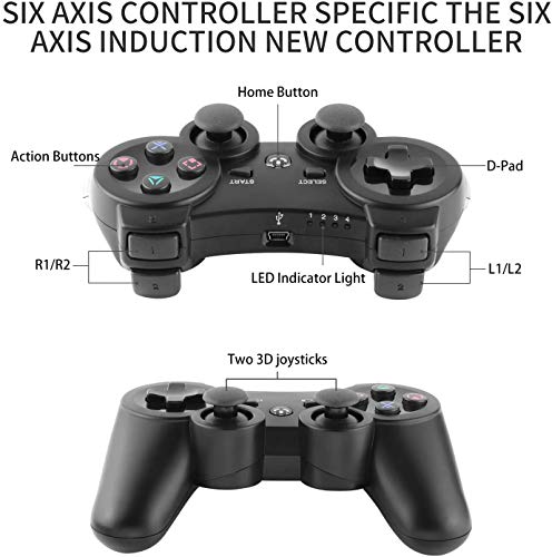 Gezimetie Mando Inalámbrico para PS3,Bluetooth Wireless Joystick para Playstation 3 con Doble Vibración/Giroscopio de 6 ejes Sensor de Movimiento/Rechargable(Negro)