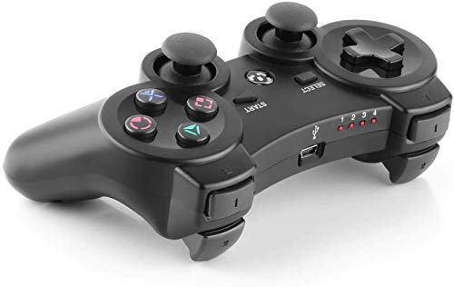 Gezimetie Mando Inalámbrico para PS3,Bluetooth Wireless Joystick para Playstation 3 con Doble Vibración/Giroscopio de 6 ejes Sensor de Movimiento/Rechargable(Negro)