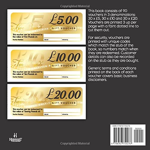 Gift Vouchers Book For Independent Shops & Retailers To Offer Their Customers: Includes £5, £10 and £20 Gift Vouchers for Shops To Personalise To Their Business