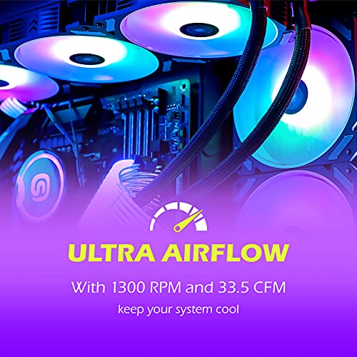 GIM KB-28 Moonlight RGB Ventilador, paquete de 3 ventiladores ARGB de 120 mm con refrigeración silenciosa para computadora, ventilador de PC con sincronización de placa base RGB de 5V y 3 PIN, negro