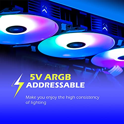 GIM KB-28 Moonlight RGB Ventilador, paquete de 3 ventiladores ARGB de 120 mm con refrigeración silenciosa para computadora, ventilador de PC con sincronización de placa base RGB de 5V y 3 PIN, negro