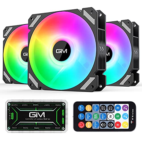 GIM KB-28 Moonlight RGB Ventilador, paquete de 3 ventiladores ARGB de 120 mm con refrigeración silenciosa para computadora, ventilador de PC con sincronización de placa base RGB de 5V y 3 PIN, negro