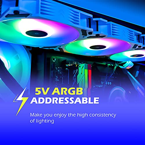 GIM KB-28 RGB Ventiladores de caja, paquete de 3 ventiladores enfriamiento silencioso de computadora de 120 mm para caja de PC, enfriador de velocidad de arco iris colorido ajustable con concentrador