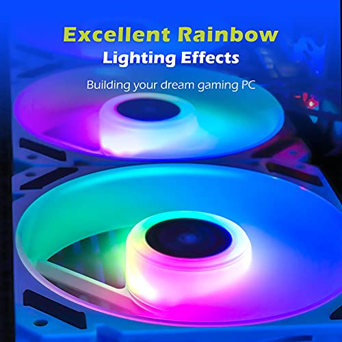 GIM KB-28 RGB Ventiladores de caja, paquete de 3 ventiladores enfriamiento silencioso de computadora de 120 mm para caja de PC, enfriador de velocidad de arco iris colorido ajustable con concentrador