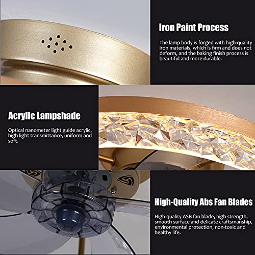 GJXJY 20" Round Flush Mount Ceiling Fan with Lights, LED Remote Control 3-Color Lighting 6 Wind Speeds, Invisible Blades Flush Mount Ceiling Light, Enclosed Metal Shell Low Profile Fan