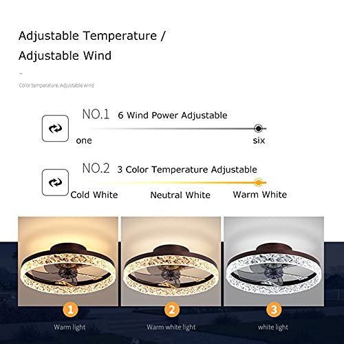 GJXJY 20" Round Flush Mount Ceiling Fan with Lights, LED Remote Control 3-Color Lighting 6 Wind Speeds, Invisible Blades Flush Mount Ceiling Light, Enclosed Metal Shell Low Profile Fan