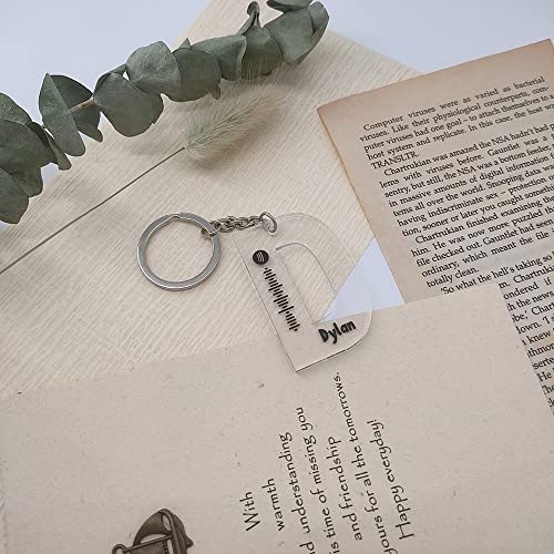 Glooraca Llavero con nombre de 26 letras personalizado Spotify Code Llavero grabado con láser Espejo de neón o acrílico transparente Song Keychain Scannable Spotify Code QR, D, S