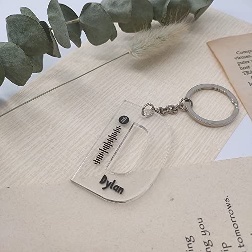Glooraca Llavero con nombre de 26 letras personalizado Spotify Code Llavero grabado con láser Espejo de neón o acrílico transparente Song Keychain Scannable Spotify Code QR, D, S