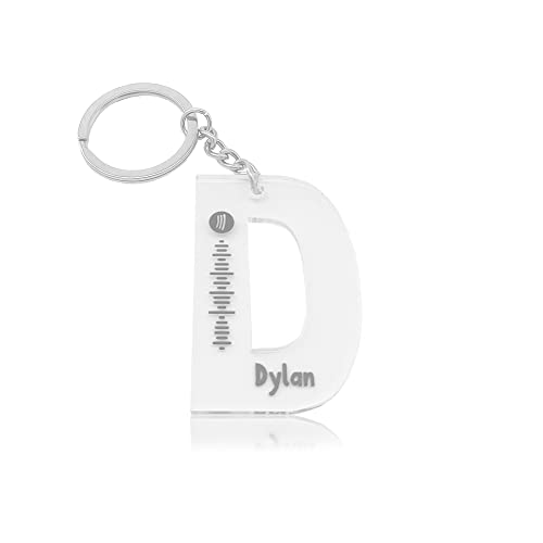 Glooraca Llavero con nombre de 26 letras personalizado Spotify Code Llavero grabado con láser Espejo de neón o acrílico transparente Song Keychain Scannable Spotify Code QR, D, S