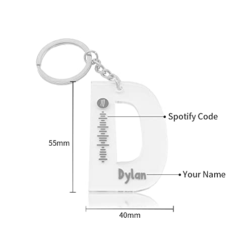 Glooraca Llavero con nombre de 26 letras personalizado Spotify Code Llavero grabado con láser Espejo de neón o acrílico transparente Song Keychain Scannable Spotify Code QR, D, S