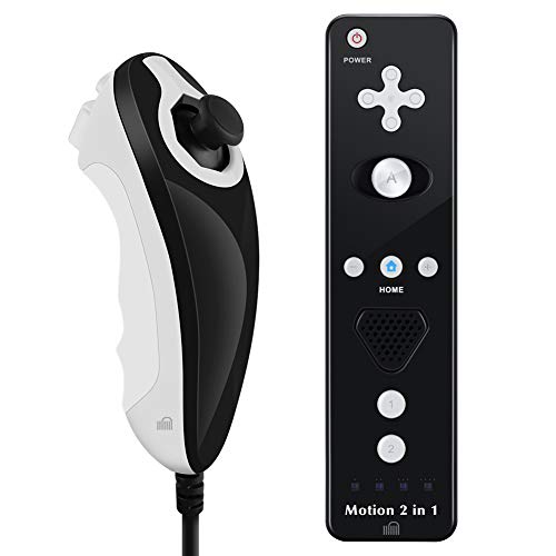 GN-010RN DB Unique Design Built-in Motion Plus Wireless Remote and Nunchuck Controller with Silicone Case & Wrist Strap for Nintendo Wii and Wii U (Design-B Black)