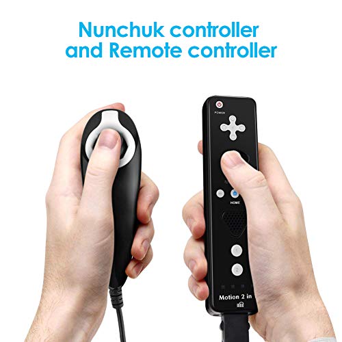 GN-010RN DB Unique Design Built-in Motion Plus Wireless Remote and Nunchuck Controller with Silicone Case & Wrist Strap for Nintendo Wii and Wii U (Design-B Black)