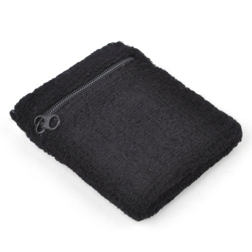 GOGO 2 pulseras con bolsillos con cremallera para la muñeca, cartera para el sudor, color negro y rojo