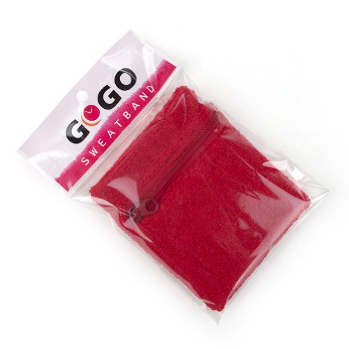 GOGO 2 pulseras con bolsillos con cremallera para la muñeca, cartera para el sudor, color negro y rojo