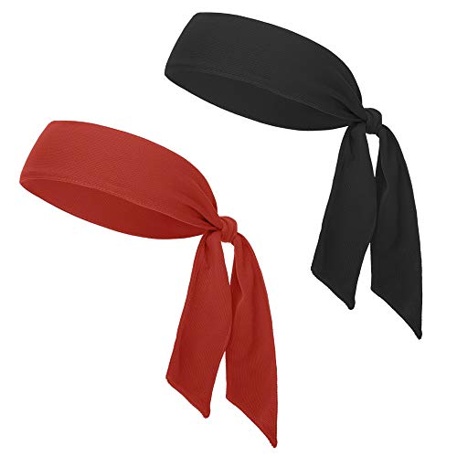 Gogo Paquete de 2 Banda de ala Ancha Elástica de Cabeza, Diadema Deportiva Unisex Bandas de Cabeza, Bandas Deportivas de Pelo para Baloncesto, Correr, Yoga - Negro & Rojo