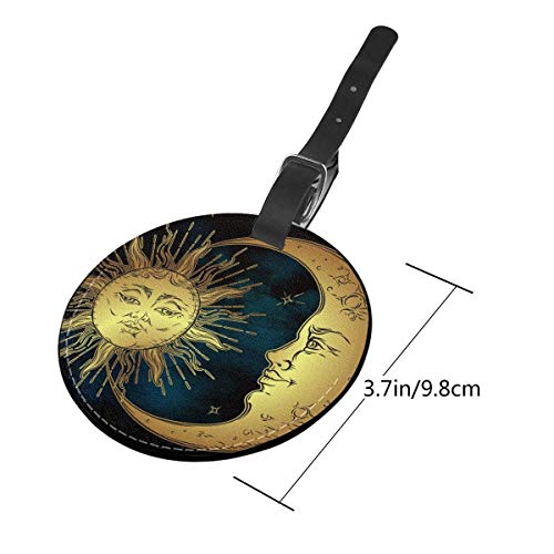 Golden Sun Moon and Stars - Juego de etiquetas para maleta de piel personalizada, accesorios de viaje, etiquetas redondas para equipaje Negro Negro 4 PCS