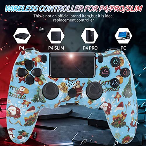 GQGQ Mando PS4 Doble Vibración Mando Inalámbrico con 6 Ejes Panel táctil Conector Auriculares Indicador LED Controlador Inalámbrico para Playstation 4 Pro Slim PC (Color : Blue Christmas)