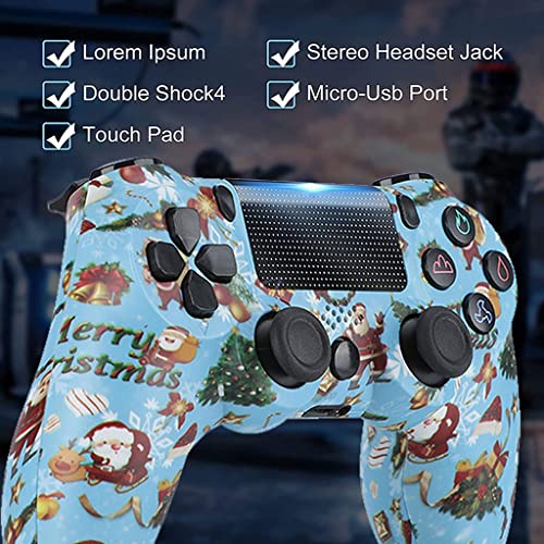 GQGQ Mando PS4 Doble Vibración Mando Inalámbrico con 6 Ejes Panel táctil Conector Auriculares Indicador LED Controlador Inalámbrico para Playstation 4 Pro Slim PC (Color : Blue Christmas)