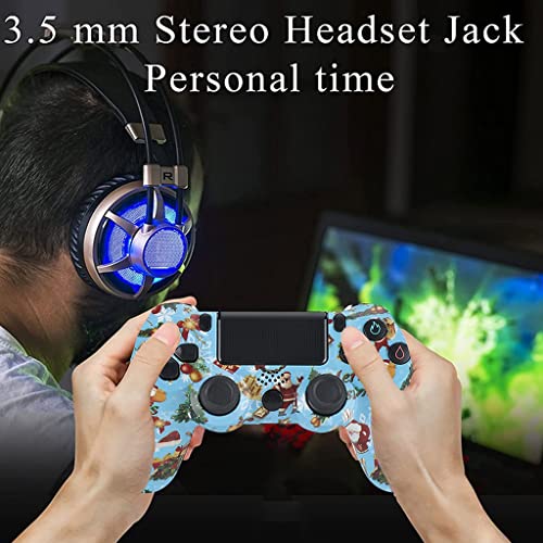 GQGQ Mando PS4 Doble Vibración Mando Inalámbrico con 6 Ejes Panel táctil Conector Auriculares Indicador LED Controlador Inalámbrico para Playstation 4 Pro Slim PC (Color : Blue Christmas)