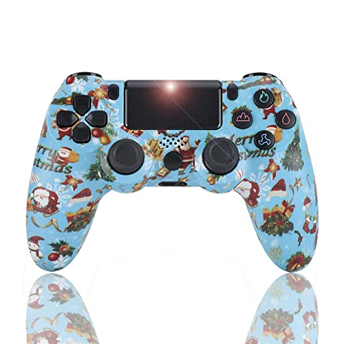 GQGQ Mando PS4 Doble Vibración Mando Inalámbrico con 6 Ejes Panel táctil Conector Auriculares Indicador LED Controlador Inalámbrico para Playstation 4 Pro Slim PC (Color : Blue Christmas)