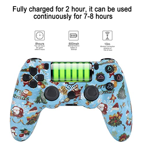 GQGQ Mando PS4 Doble Vibración Mando Inalámbrico con 6 Ejes Panel táctil Conector Auriculares Indicador LED Controlador Inalámbrico para Playstation 4 Pro Slim PC (Color : Blue Christmas)