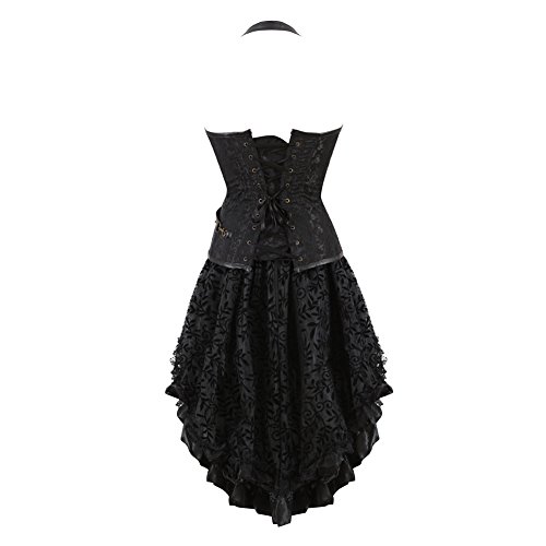 Grebrafan Steampunk Corsé Cuero Corset de Piel con Falda Conjunto Steampunk (EU(48-50) 6XL, Negro)