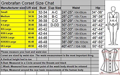 Grebrafan Steampunk Corsé Cuero Corset de Piel con Falda Conjunto Steampunk (EU(48-50) 6XL, Negro)