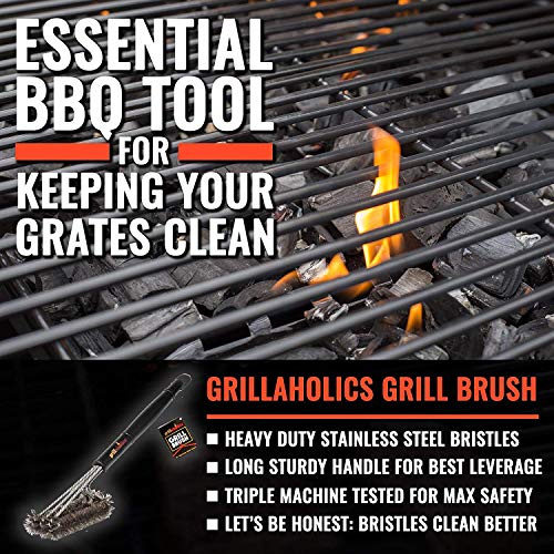 Grillaholics Essentials - Cepillo para parrilla (acero inoxidable, triple probado por máquina)
