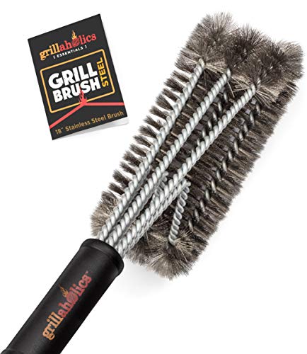 Grillaholics Essentials - Cepillo para parrilla (acero inoxidable, triple probado por máquina)